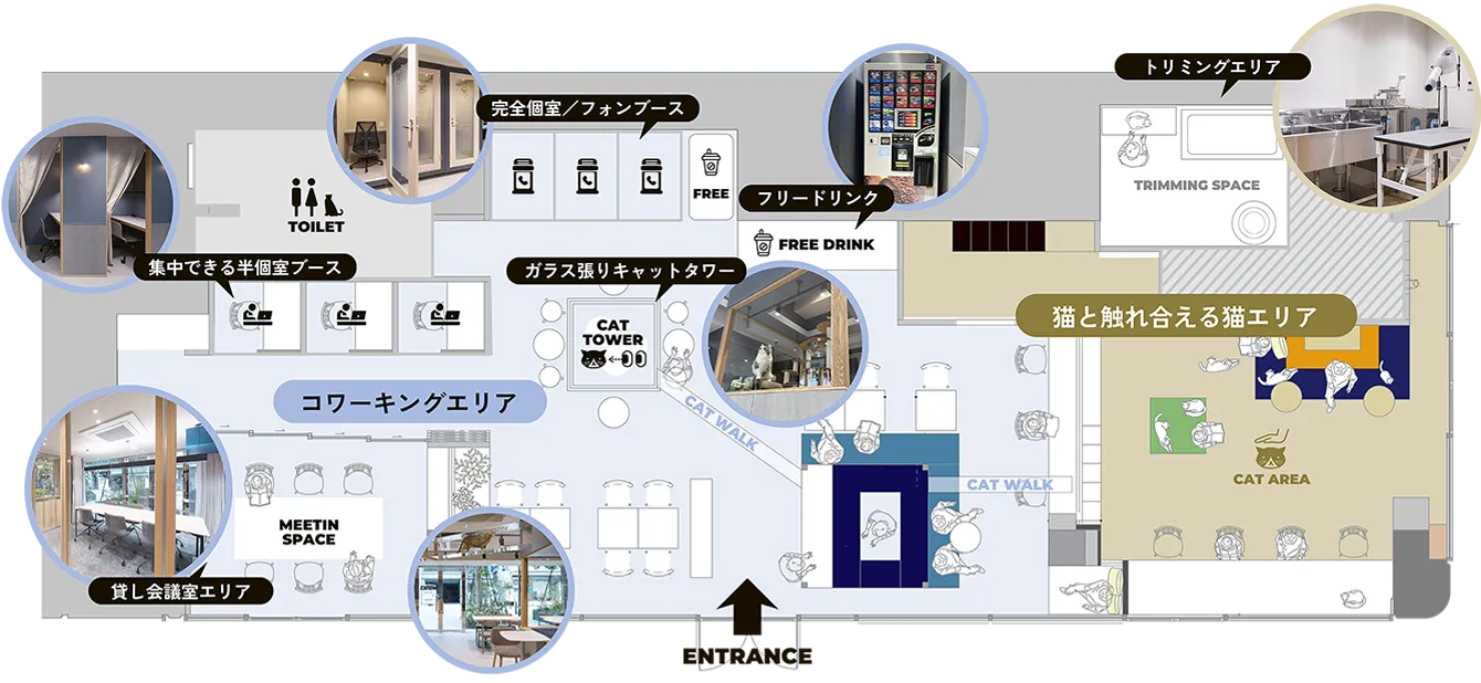ネコとはたらくコワーキングスペースの施設マップ